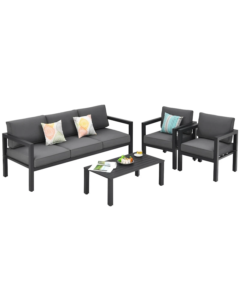 Sugift 4 Pieces Set Outdoor Furniture Set for Backyard and Poolside