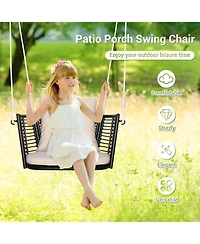 Sugift Single Person Hanging Seat with Woven Rattan Backrest for Backyard