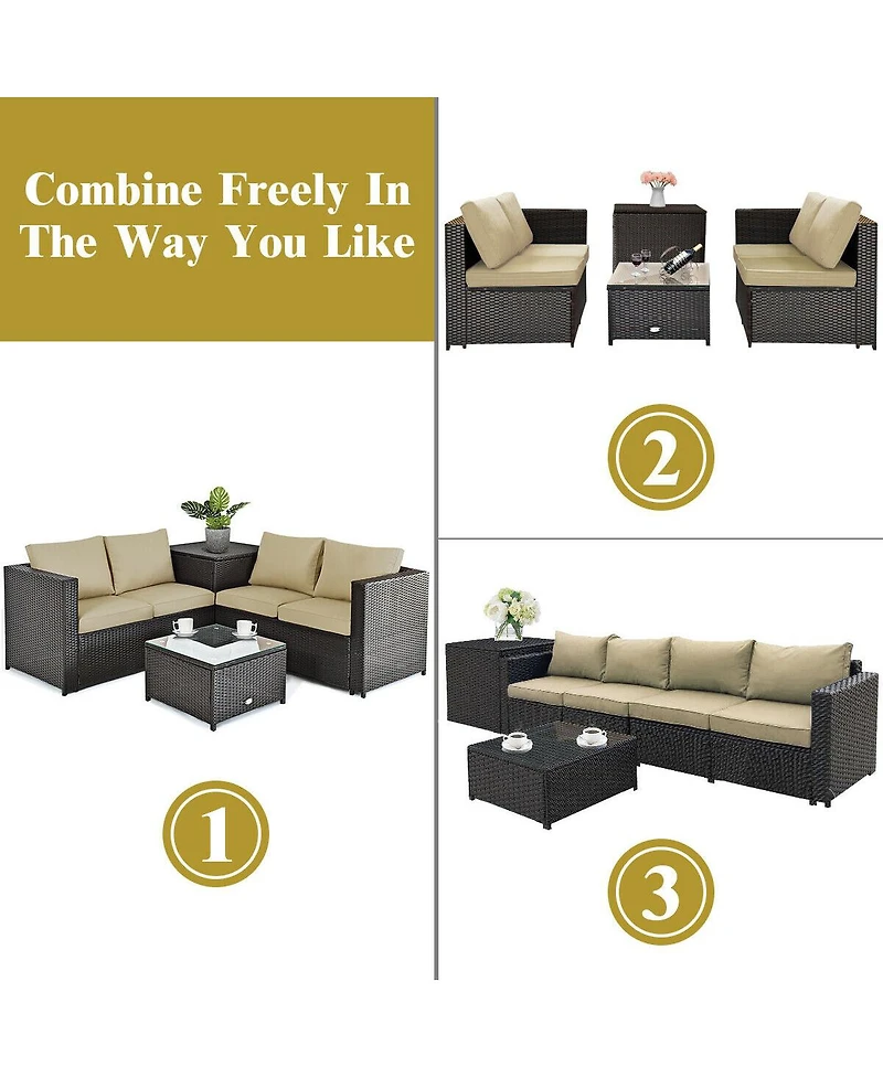 Sugift 4 Pieces Outdoor Patio Rattan Furniture Set with Loveseat and Storage Box