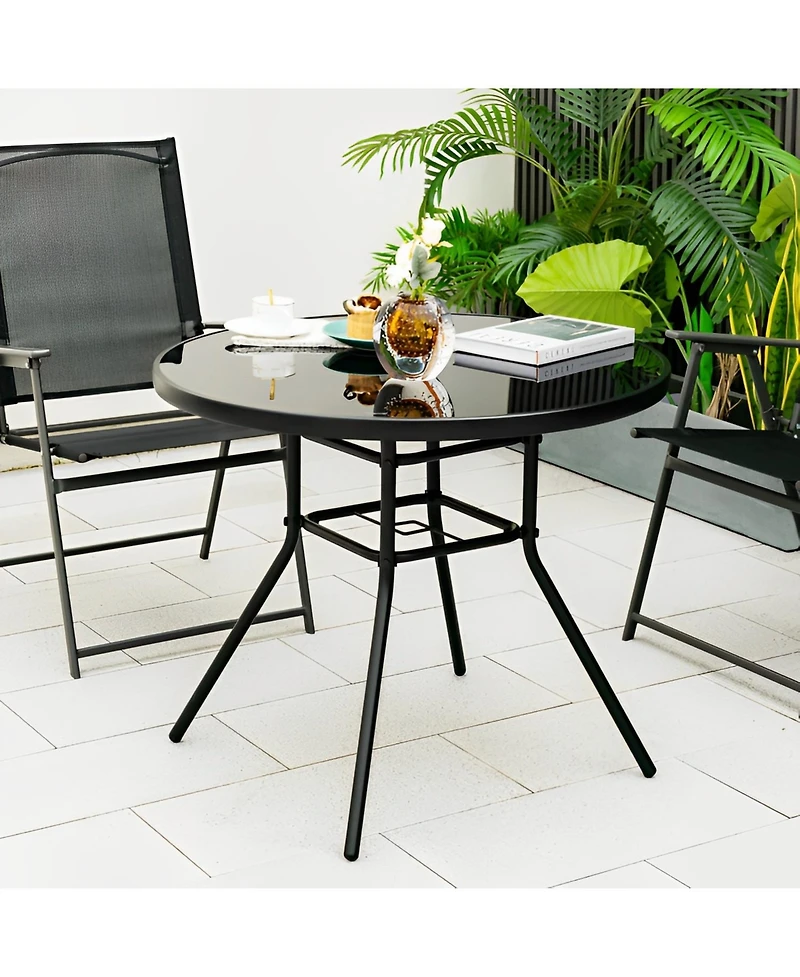 Sugift 34 Inch Patio Dining Table with 1.5 inch Umbrella Hole for Garden