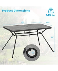 Sugift 49 Inch Patio Rectangle Dining Table with Umbrella Hole