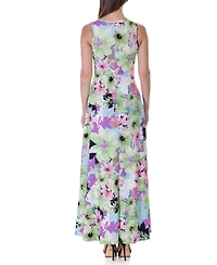 24seven Comfort Apparel Print Scoop Neck A Line Sleeveless Maxi Dress