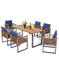 7 Pieces Patio Acacia Wood Dining Chair and Table Set for Backyard and Poolside