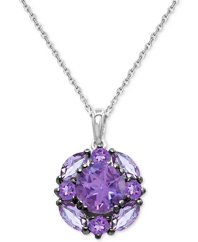 Amethyst (2-1/4 ct. t.w.) & Pink (7/8 Cluster 18" Pendant Necklace Sterling Silver (Also Available Additional Gemstone Cluste