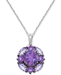 Amethyst (2-1/4 ct. t.w.) & Pink (7/8 Cluster 18" Pendant Necklace Sterling Silver (Also Available Additional Gemstone Cluste