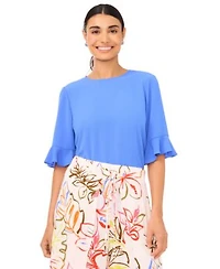 Cece Womens Ruffled Cuff 3 4 Sleeve Crew Neck Blouse Tropical Print Self Tie Overlap Pants