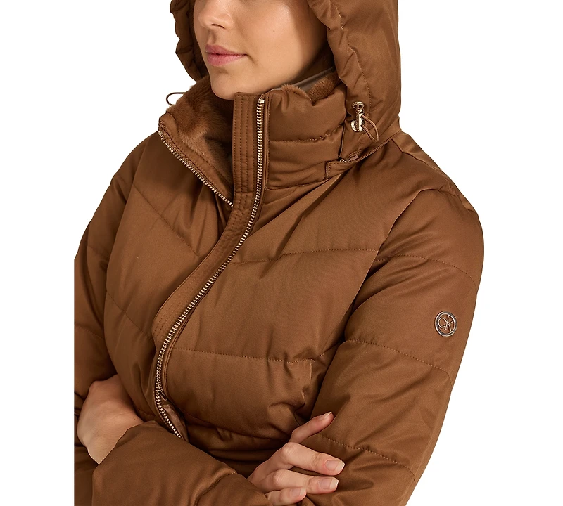Calvin Klein Women's Faux-Fur-Lined Hooded Puffer Coat