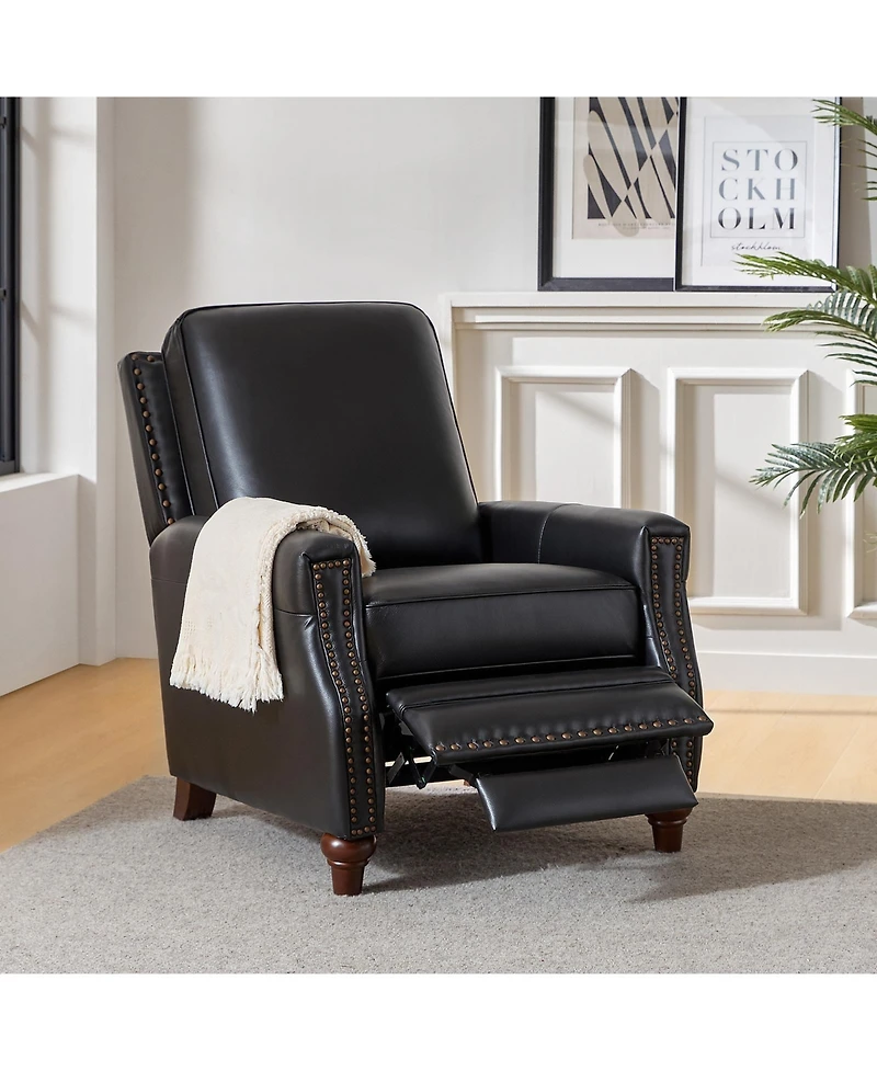 Bellino Modern Genuine Leather Recliner with Nailhead Trim