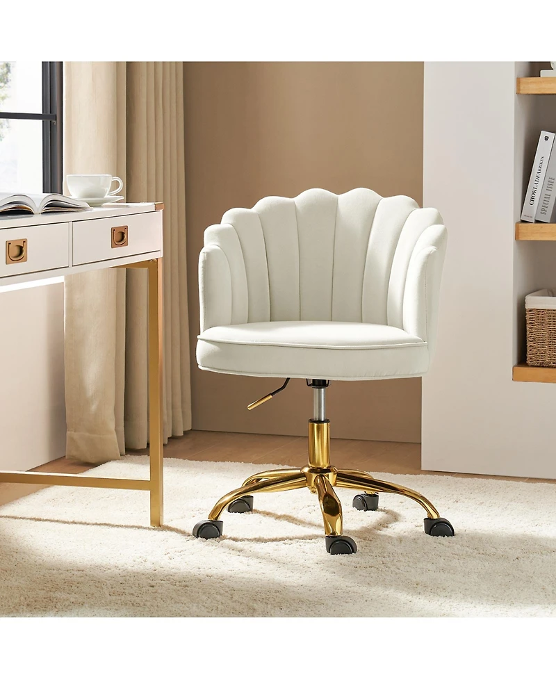 Hulala Home Woman Modern Cute Shell Back Upholstered Desk Chair for Vanity, Living Room