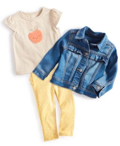 Baby Girls Ruffled Trim Denim Jacket Apple Graphic T Shirt Ribbed Ruffled Back Leggings Exclusively At Macys