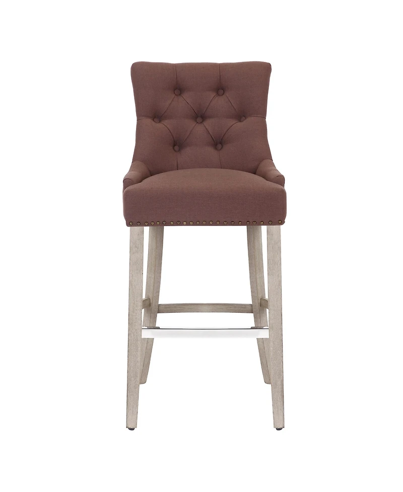 29" Linen Tufted Buttons Upholstered Wingback Bar Stool (Set of