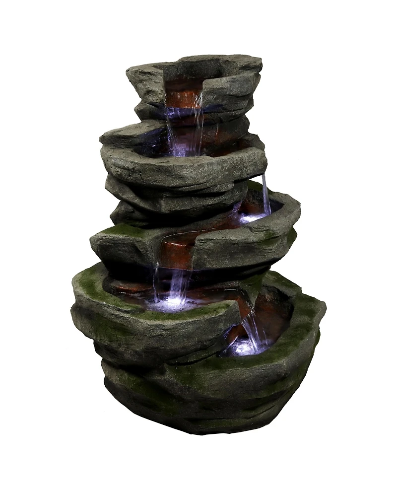 Sunnydaze Decor Cobblestone Rock 31-Inch Polyresin Waterfall Fountain with Led Lights - Electric Submersible