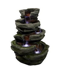 Sunnydaze Decor Cobblestone Rock 31-Inch Polyresin Waterfall Fountain with Led Lights - Electric Submersible