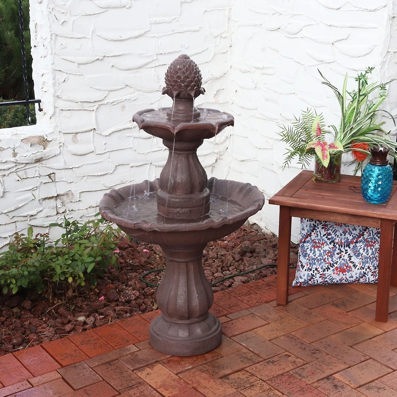 38"H Electric Polyresin and Fiberglass 2-Tier Curved Plinth Outdoor Water Fountain