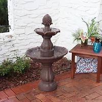 38"H Electric Polyresin and Fiberglass 2-Tier Curved Plinth Outdoor Water Fountain