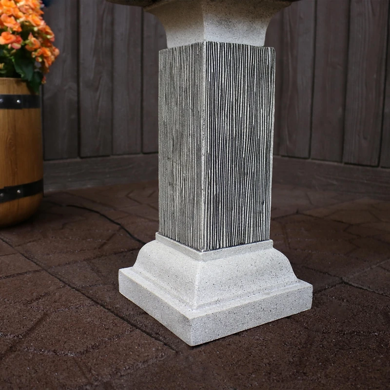 Sunnydaze Decor 25-Inch Square 2-Tier Outdoor Bird Bath Water Fountain - Led Lights - Electric Submersible Pump with Adjustable Flow