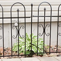 Finial 8' Set of 2 Decorative Garden Fence Panels - Iron Border Fence - 49.25" W x 38.25" H Per Panel - Black