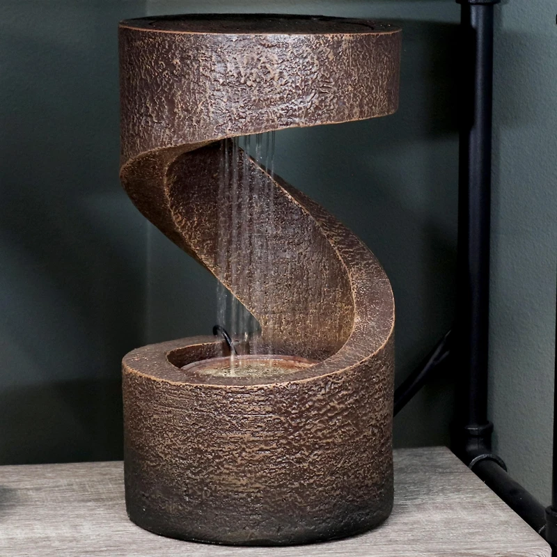 Indoor Contemporary Decorative Polyresin Winding Showers Tabletop Water Fountain with Led Lights - 13"