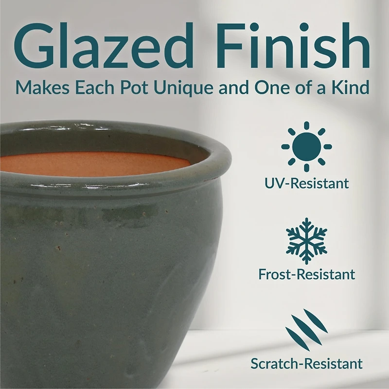 Chalet Outdoor/Indoor High-Fired Glazed Uv- and Frost-Resistant Ceramic Planters with Drainage Holes