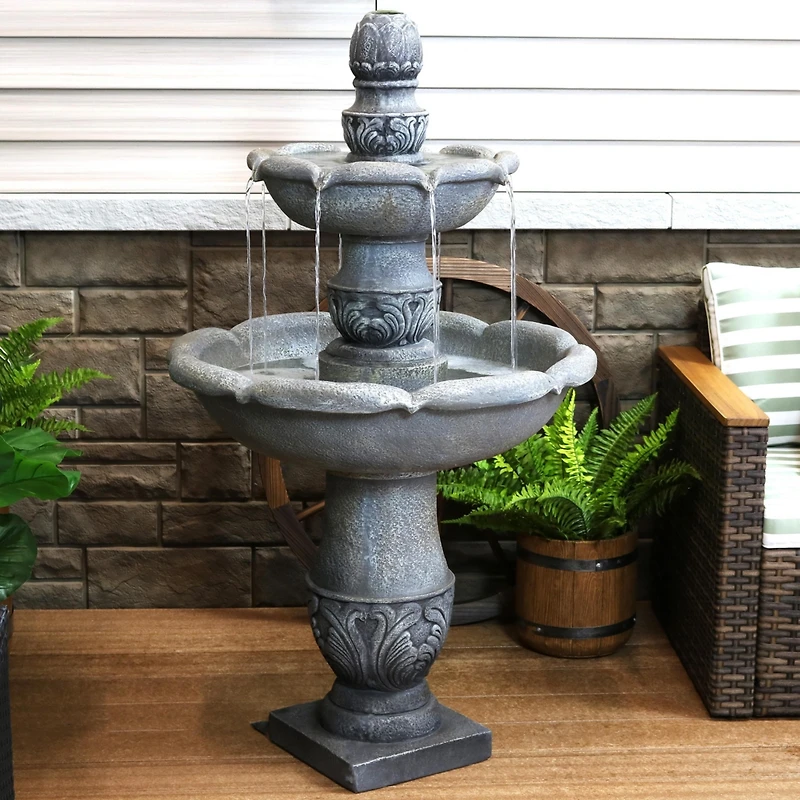 Sunnydaze Decor 50-Inch 2-Tier French Garden Outdoor Water Fountain - Glass Fiber Reinforced Concrete Construction - Dusty Gray
