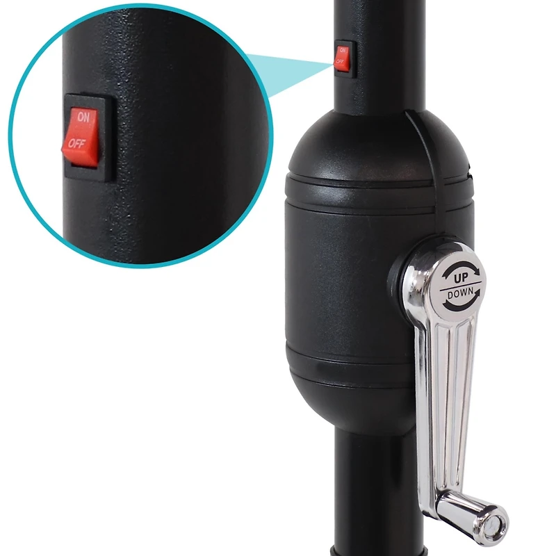 9-Foot Patio Umbrella with Solar Led Lights and Push Button Tilt - Aluminum Pole and Polyester Canopy - Gray