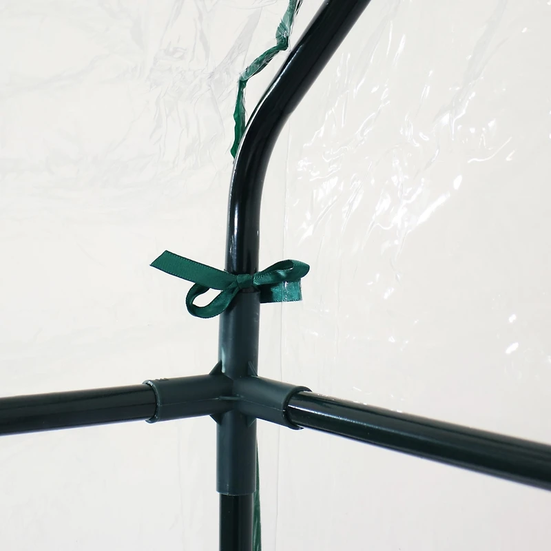 Outdoor Portable Growing Rack Grandeur Mini Walk-In Greenhouse with Roll-Up Door - 4 Shelves - Clear