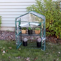 Outdoor Portable -Tier Mini Greenhouse with Roll-up Zippered Door and Steel Wire Shelves