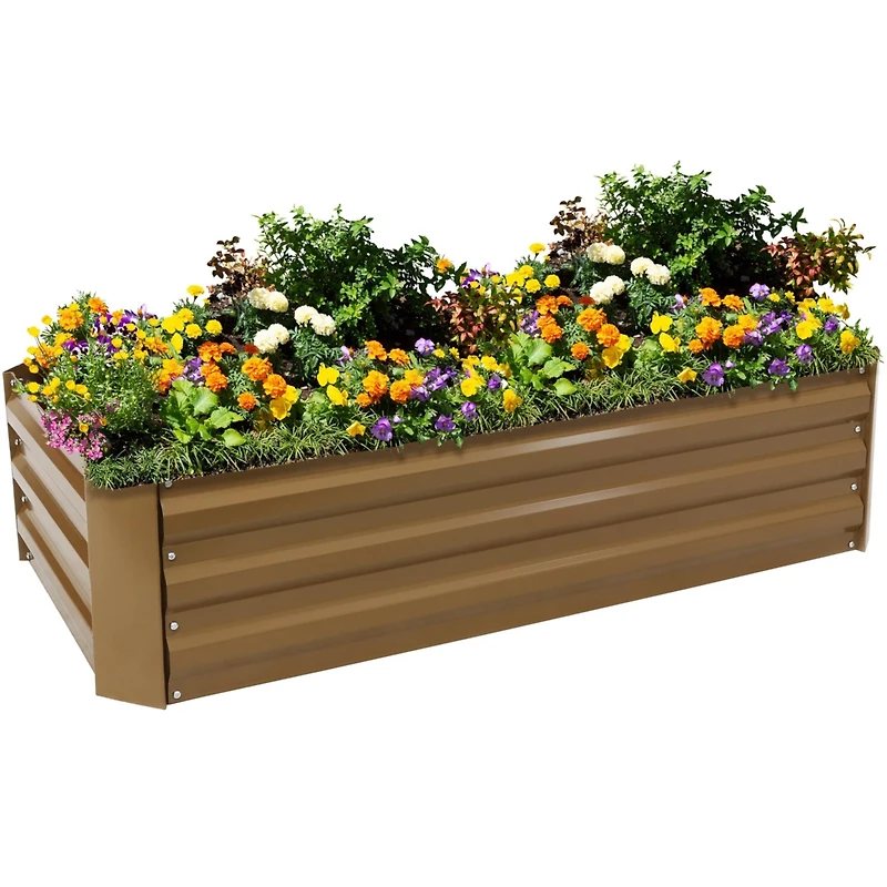 Raised Corrugated Galvanized Steel Rectangle Garden Bed for Plants, Vegetables, and Flowers