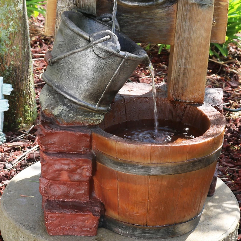 Sunnydaze Decor 34-Inch Rustic Pouring Buckets Outdoor Water Fountain with Solar Light