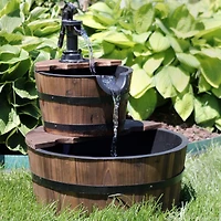 Sunnydaze Decor Country Wood Barrel 23-Inch 2-Tier Water Fountain - Electric Submersible Pump