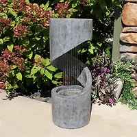 Sunnydaze Decor Showering Spiral 31-Inch Outdoor Water Fountain - Led Light - Electric Submersible Pump with Adjustable Flow