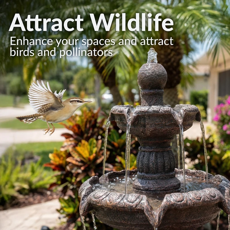 Mediterranean 49-Inch 4-Tiered Outdoor Water Fountain - Electric Submersible Pump - Fiberglass and Resin