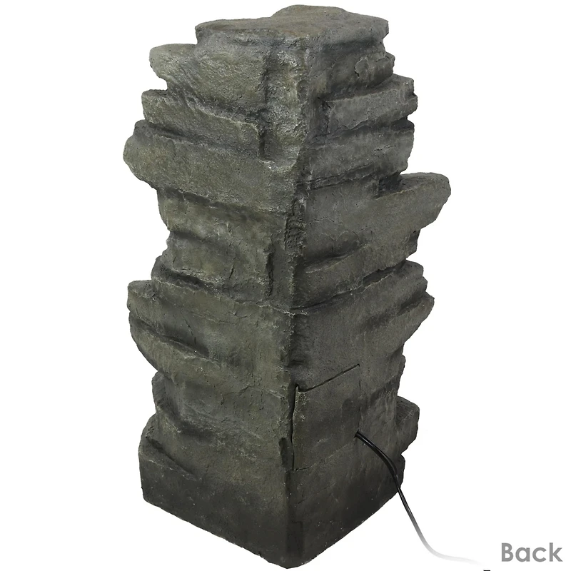 Sunnydaze Decor Stacked Shale Rock 38-Inch Waterfall Fountain with Led Lights - Electric Submersible Pump