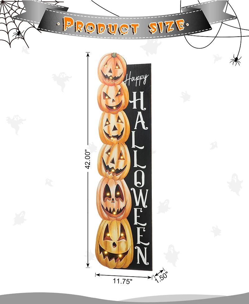Glitzhome 42"H Lighted Halloween Wooden Stacked Pumpkins Porch Sign with Timer