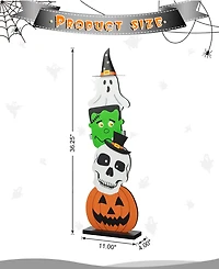 Glitzhome 36"H Halloween Wooden Stacked Ghost Frankenstein Skull Pumpkin Porch Decor