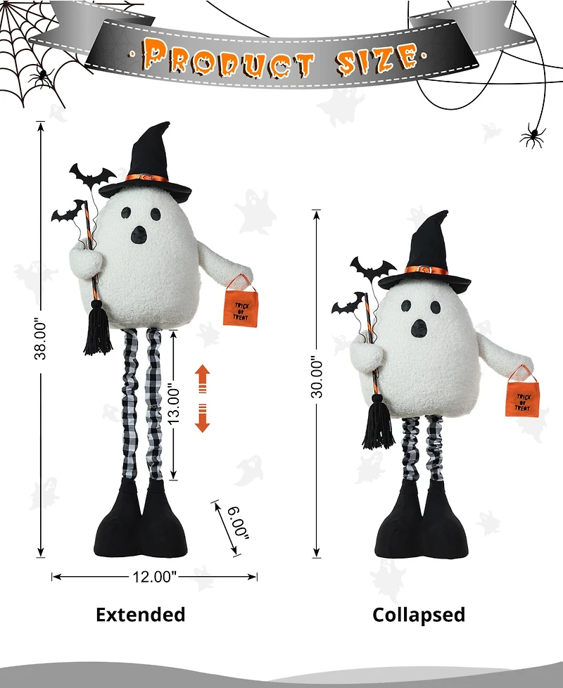 Glitzhome 38"H Lighted Halloween Fabric Ghost Standing Decor, With Telescoping Legs and Timer