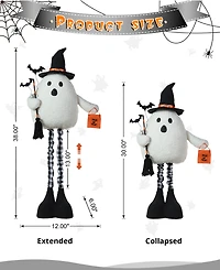 Glitzhome 38"H Lighted Halloween Fabric Ghost Standing Decor, With Telescoping Legs and Timer