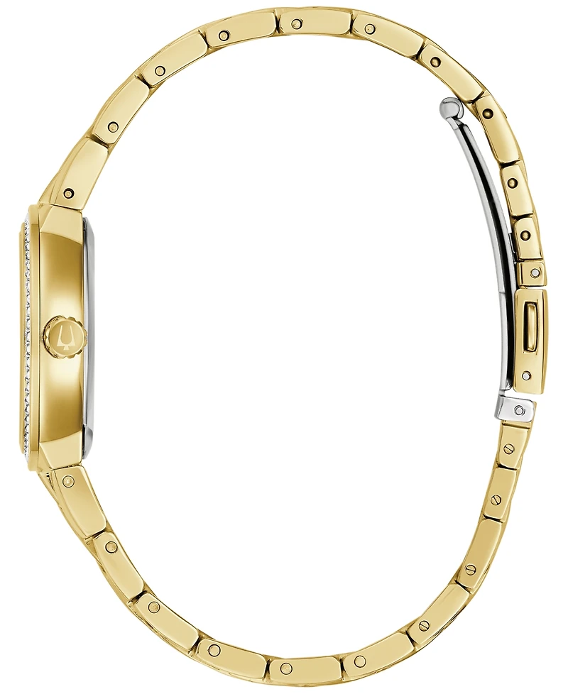 Bulova Women's Crystal Gold-Tone Stainless Steel Bracelet Watch 29mm Gift Set