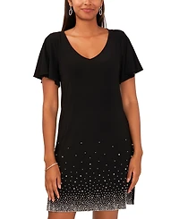 Msk Petite Embellished Flutter-Sleeve Dress