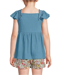 Lands' End Girls Smocked Flutter Sleeve Gauze Tank Top