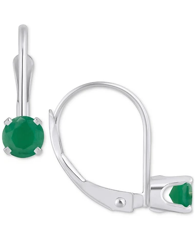 Emerald Solitaire Leverback Earrings (1/2 ct. t.w.) 14k White Gold (Also Ruby, Sapphire, & Tanzanite)