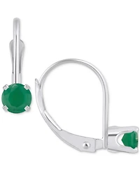 Emerald Solitaire Leverback Earrings (1/2 ct. t.w.) 14k White Gold (Also Ruby, Sapphire, & Tanzanite)
