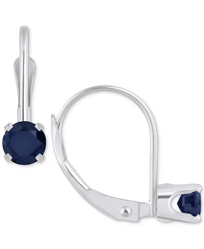 Emerald Solitaire Leverback Earrings (1/2 ct. t.w.) 14k White Gold (Also Ruby, Sapphire, & Tanzanite)