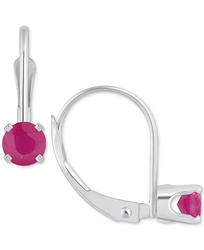 Emerald Solitaire Leverback Earrings (1/2 ct. t.w.) 14k White Gold (Also Ruby, Sapphire, & Tanzanite)