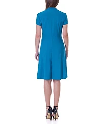 24seven Comfort Apparel Short Sleeve Knee Length V Neck Rouched Wrap Dress