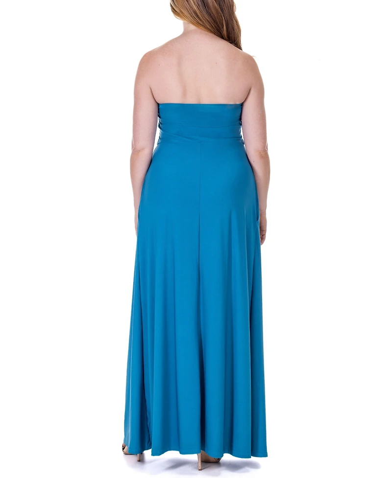 24seven Comfort Apparel Pleated A Line Strapless Maxi Pocket Dress