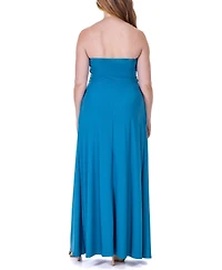 24seven Comfort Apparel Pleated A Line Strapless Maxi Pocket Dress