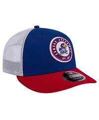 New Era Men's Royal Kansas Jayhawks Throwback Circle Patch 9Fifty Trucker Snapback Hat