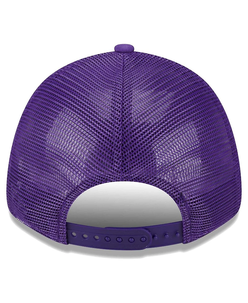 New Era Men's Purple Los Angeles Lakers Plate Oversized Patch Trucker 9Forty Adjustable Hat