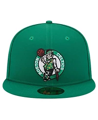 New Era Men's Kelly Green Boston Celtics Court Sport Leather Applique 59fifty Fitted Hat